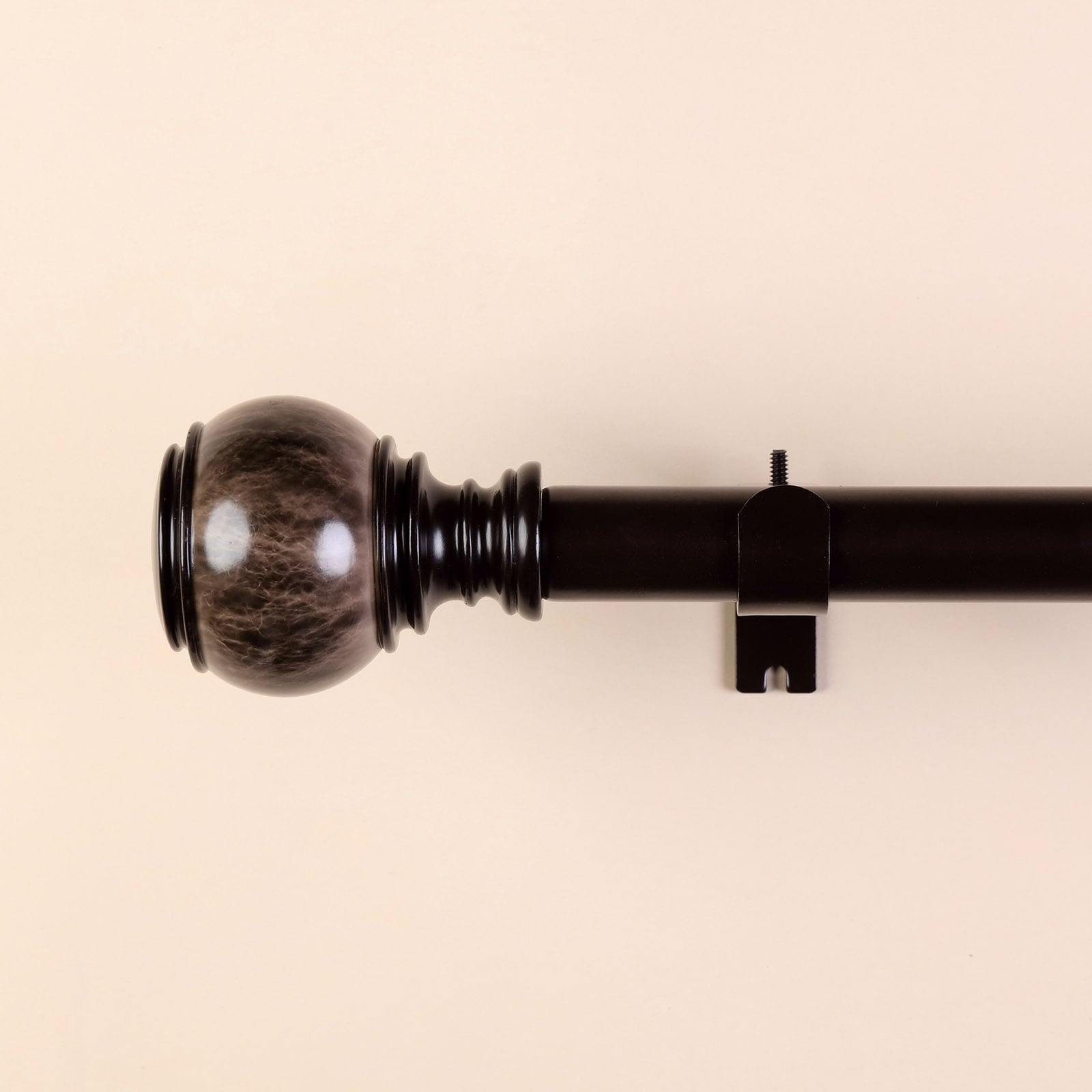 42-126inch Adjustable Curtain Rod Set, Chocolate Brown, Marble Finials