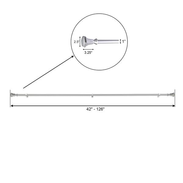 42-126inch Adjustable Curtain Rod Set, Silver, Teardrop Finials