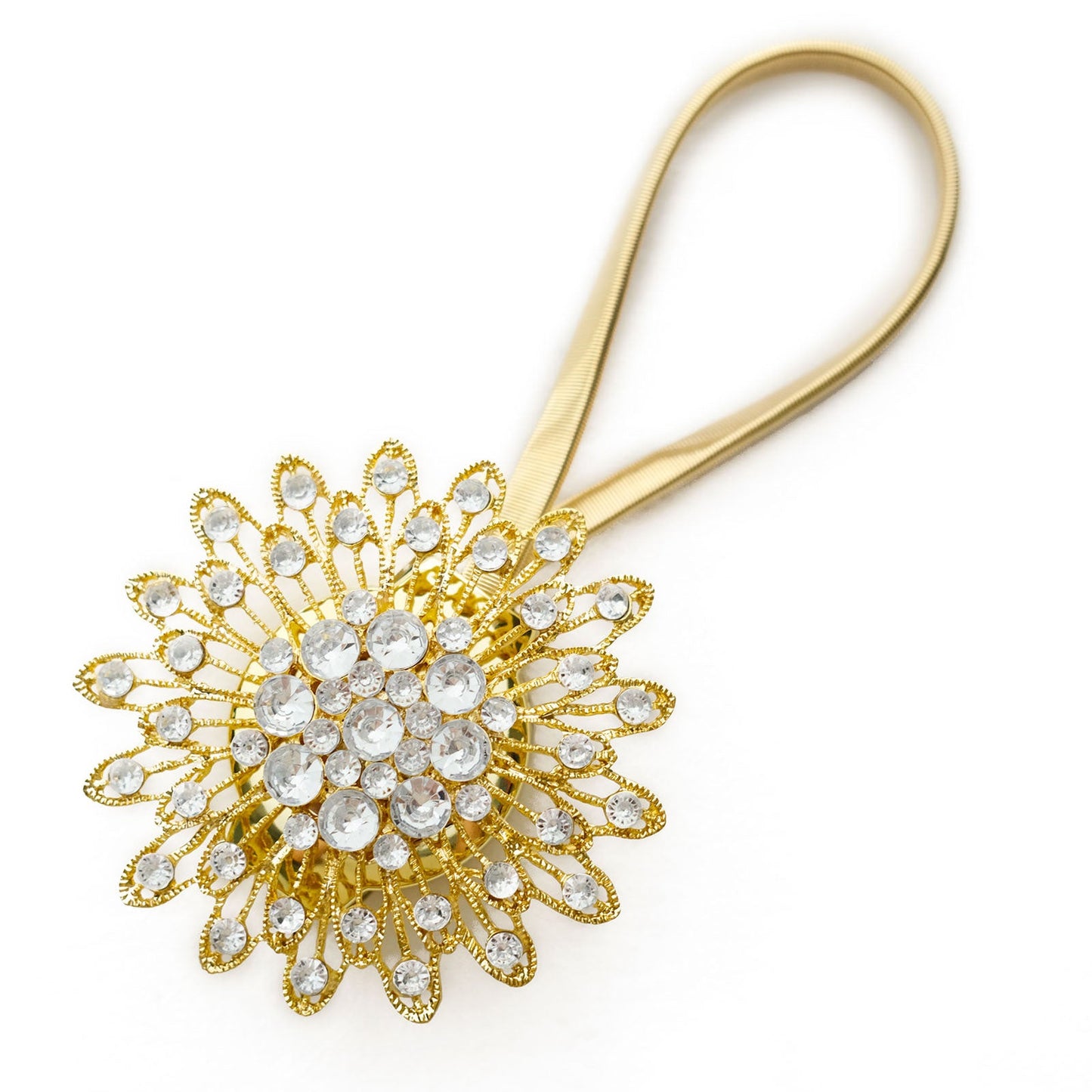 2 Pack of Magnetic 4 Inch Gold Crystal Flower Curtain Tie Backs