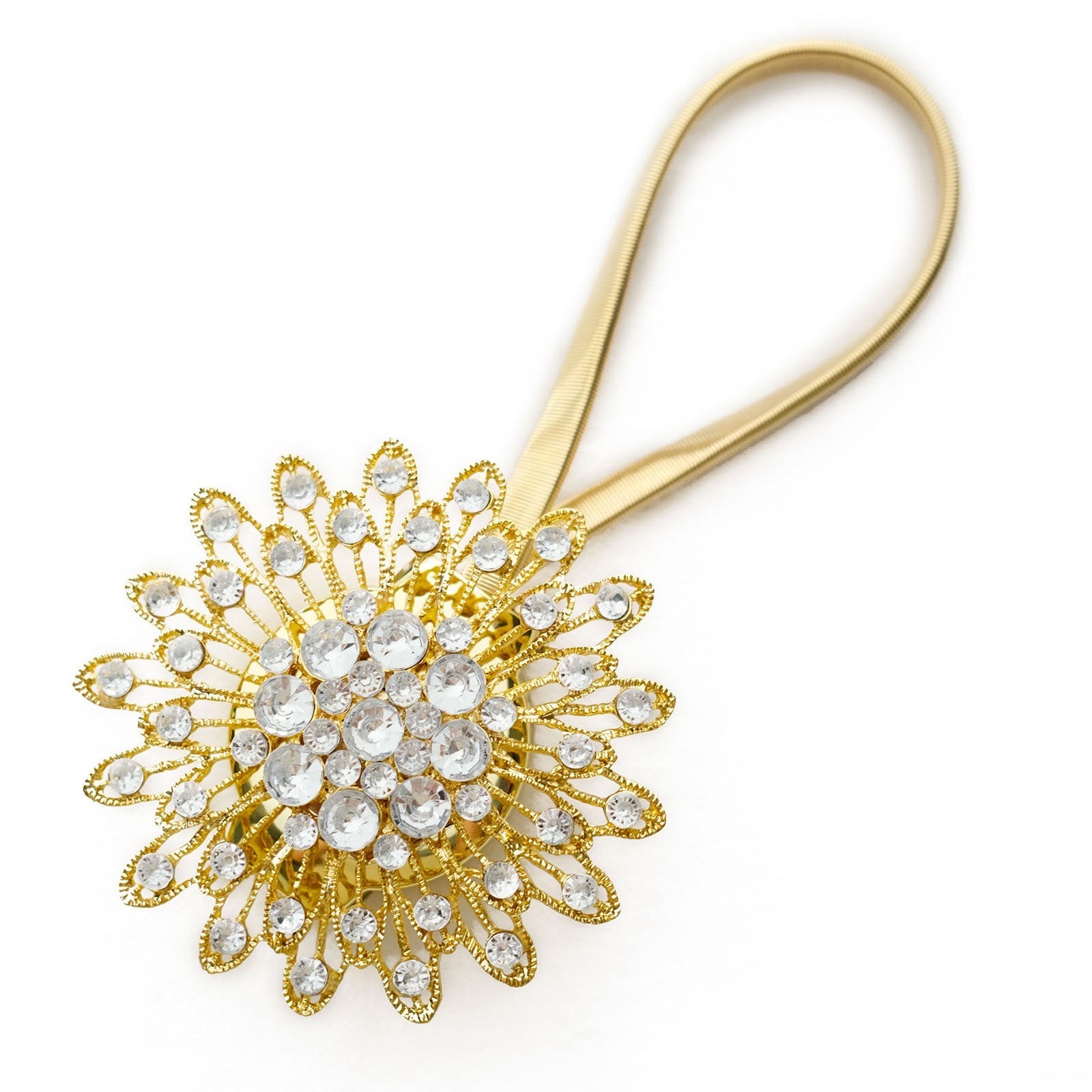 2 Pack of Magnetic 4 Inch Gold Crystal Flower Curtain Tie Backs