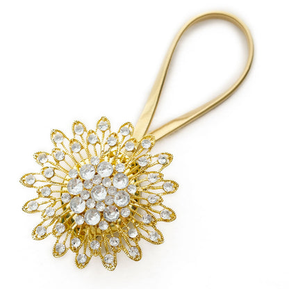 2 Pack of Magnetic 4 Inch Gold Crystal Flower Curtain Tie Backs