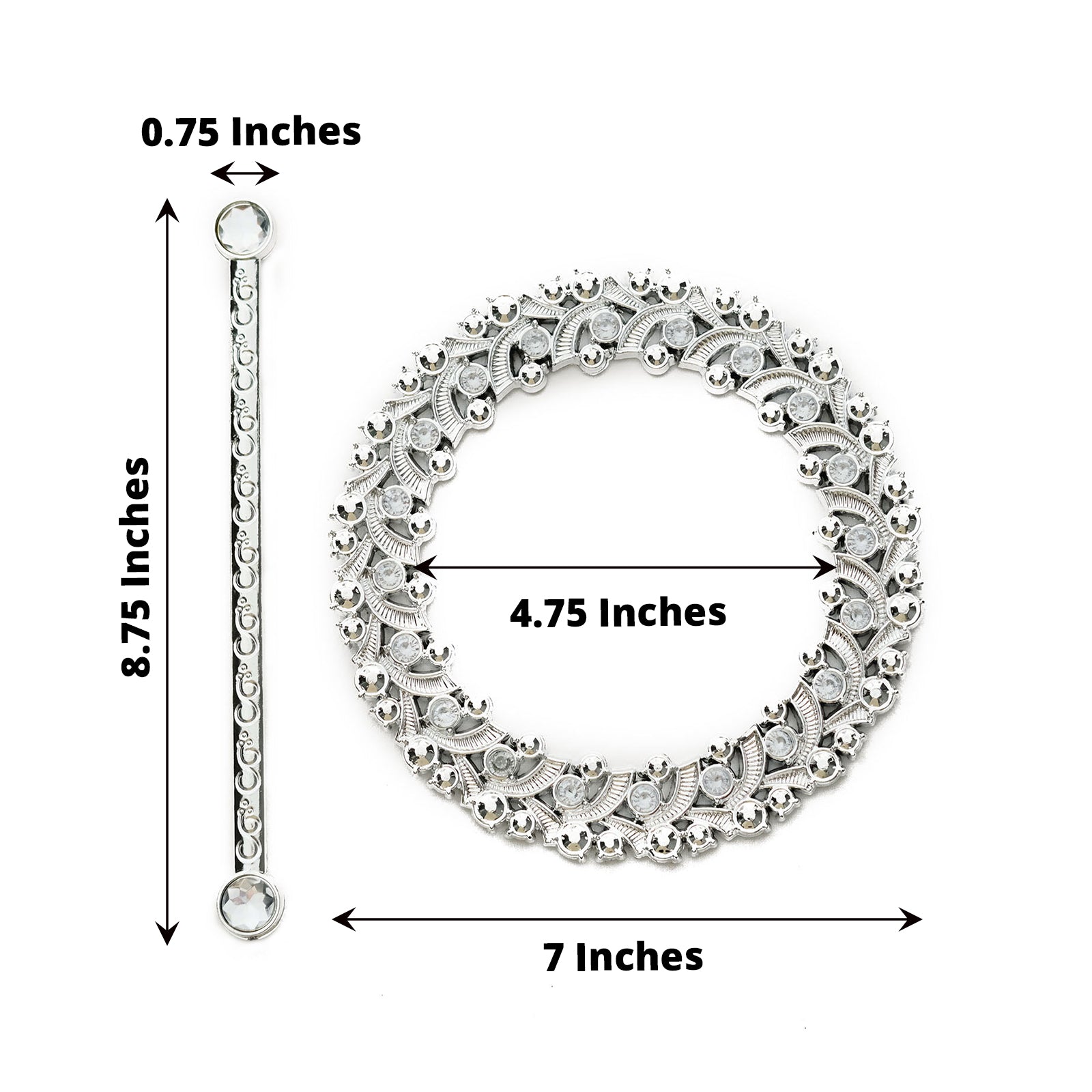 7 Inch Silver Barrette Style Acrylic Crystal Round Tie Backs for Curtains 2 Pack