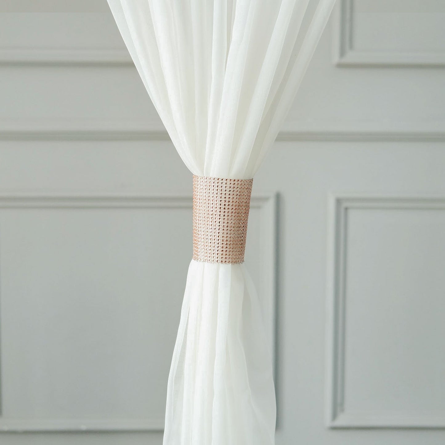 4 Pack Rose Gold Large Rhinestone Mesh Velcro Chair Sash Clips, Backdrop Curtain Bands - 5"X10"