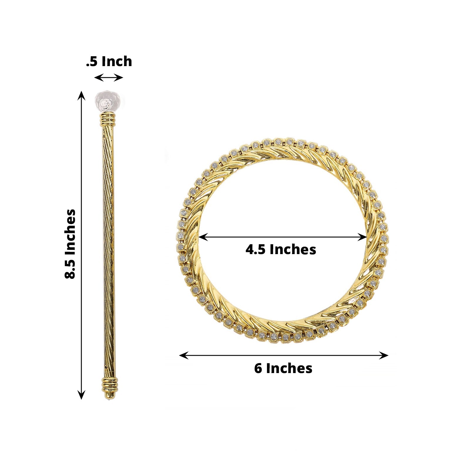 2 Pack | 6inch Gold Acrylic Braided Barrette Style Curtain Tie Backs With Crystal Diamond