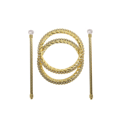 2 Pack | 6inch Gold Acrylic Braided Barrette Style Curtain Tie Backs With Crystal Diamond#whtbkgd