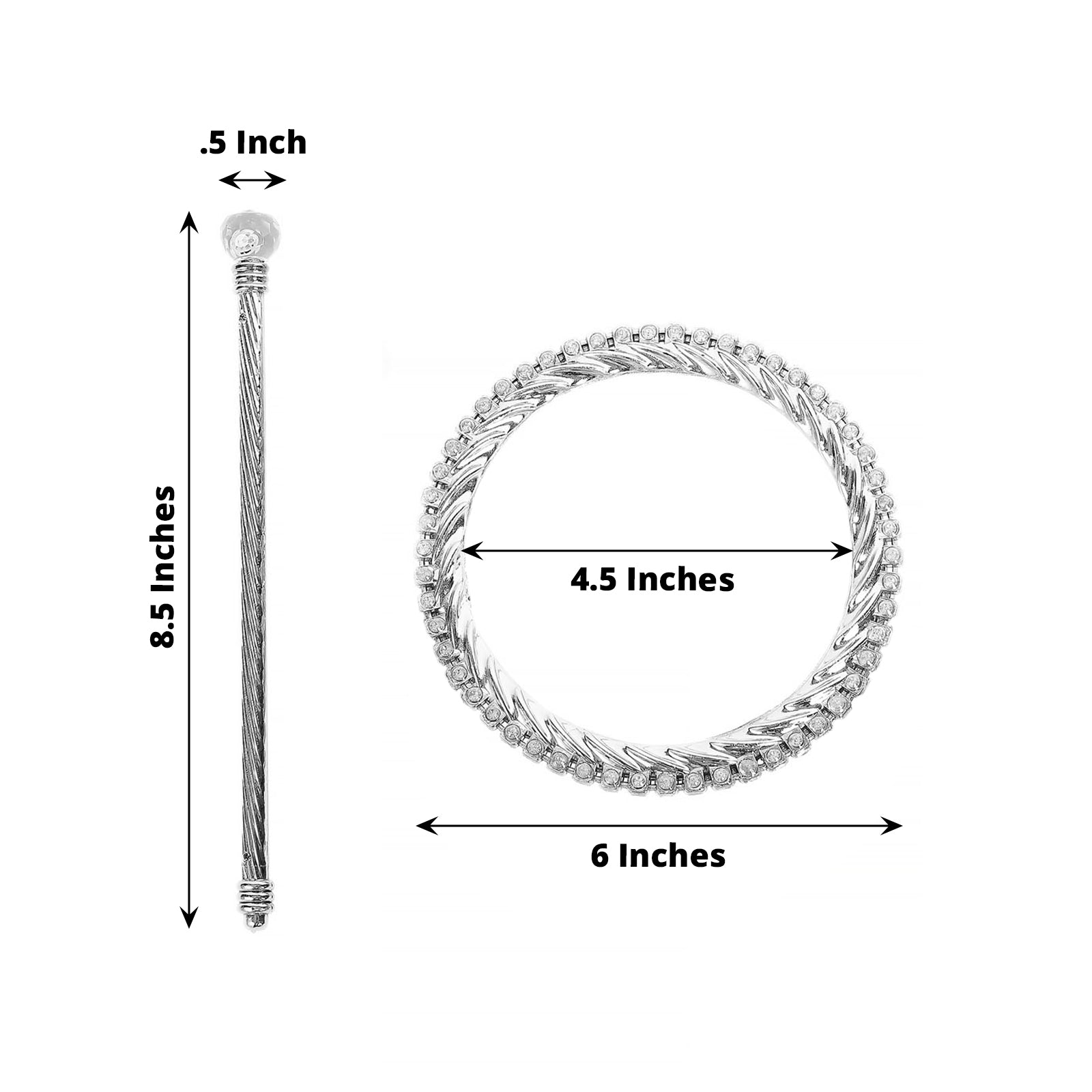 2 Pack | 6inch Silver Acrylic Braided Barrette Style Curtain Tie Backs With Crystal Diamond