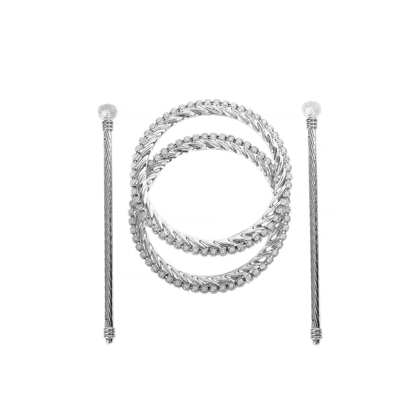 2 Pack | 6inch Silver Acrylic Braided Barrette Style Curtain Tie Backs With Crystal Diamond#whtbkgd