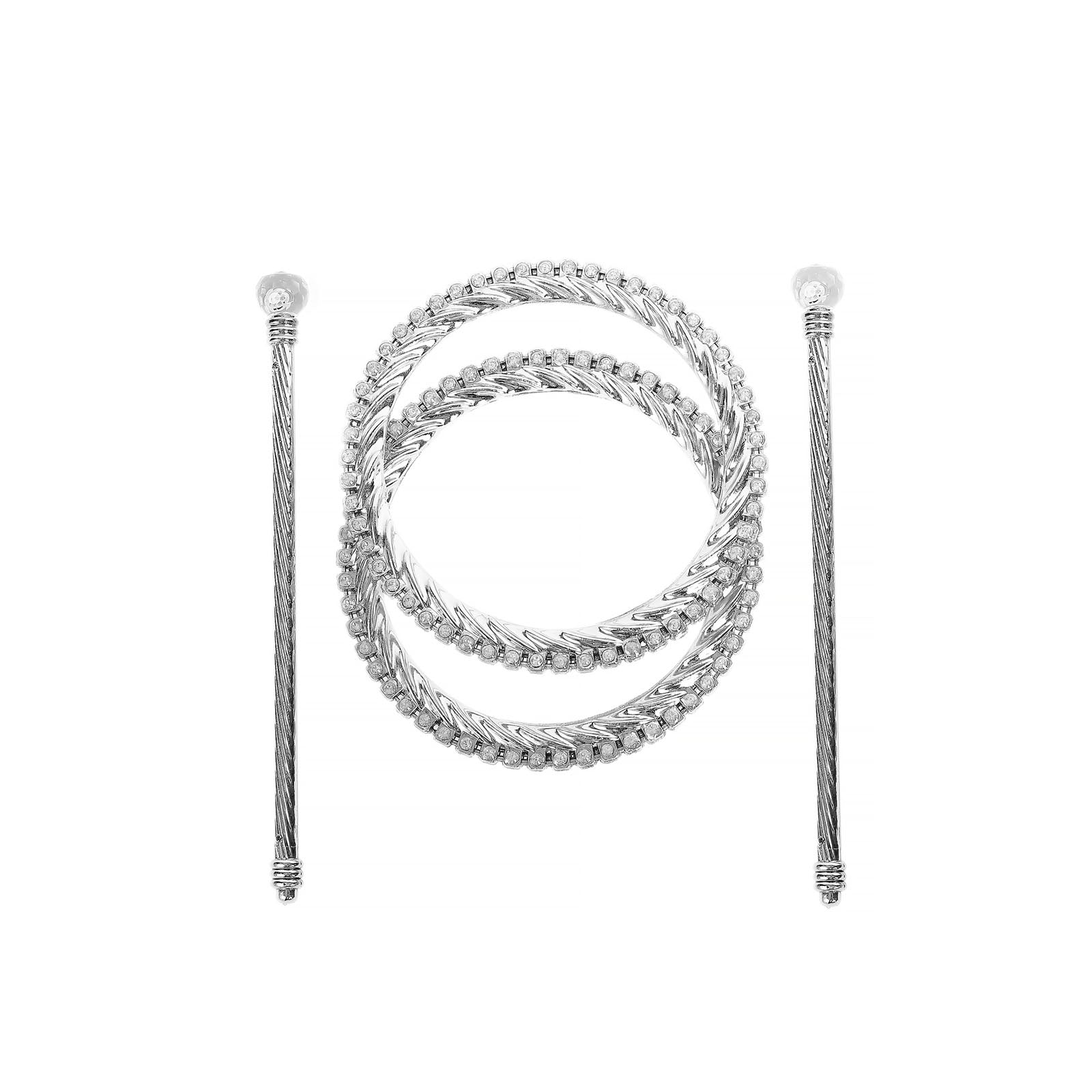 2 Pack | 6inch Silver Acrylic Braided Barrette Style Curtain Tie Backs With Crystal Diamond#whtbkgd