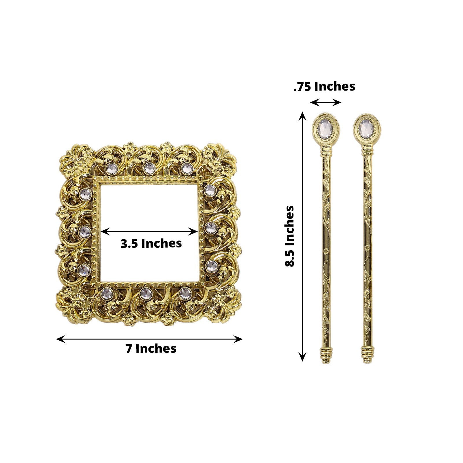 Set of 2 | 7inch Gold Barrette Style Acrylic Crystal Curtain Tie Backs, Square Diamond Holdbacks