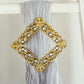 Set of 2 | 7" Gold Barrette Style Diamond Backdrop Drapery Holdbacks, Square Acrylic Crystal Curtain Brooch Tie Backs