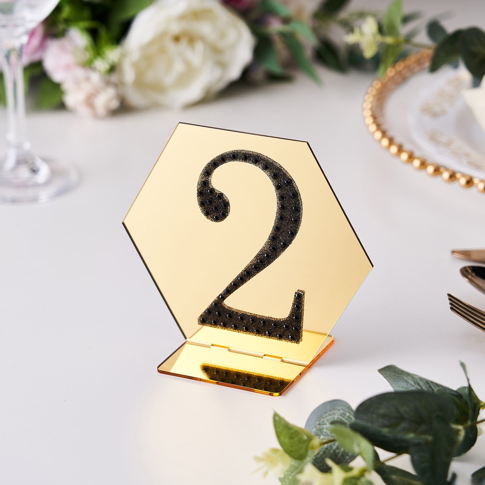 Black decorative rhinestone number sticker "2" for DIY crafts.