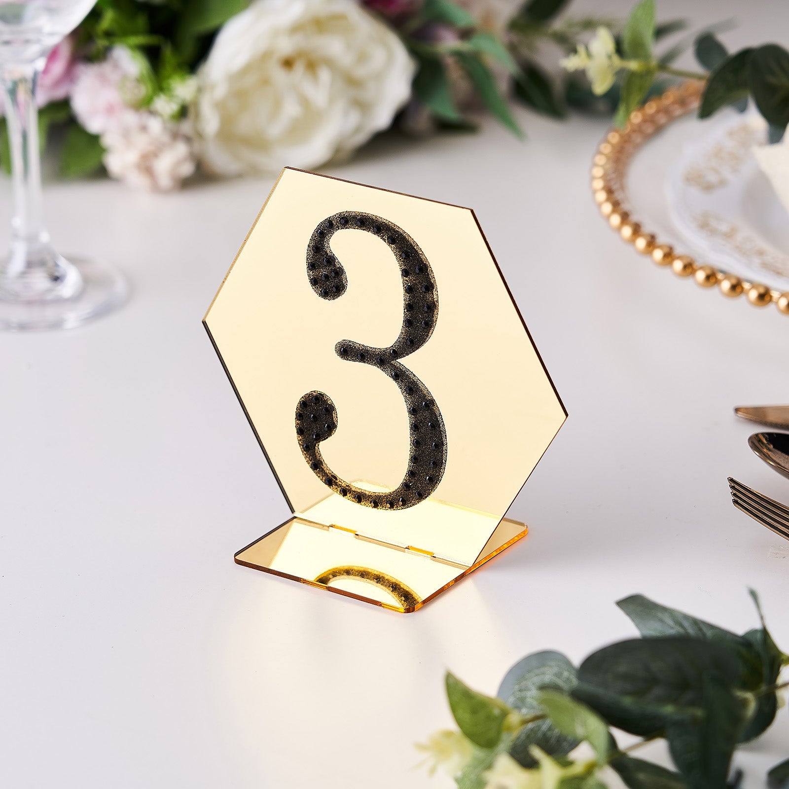 Black decorative rhinestone number 3 sticker for DIY crafts.