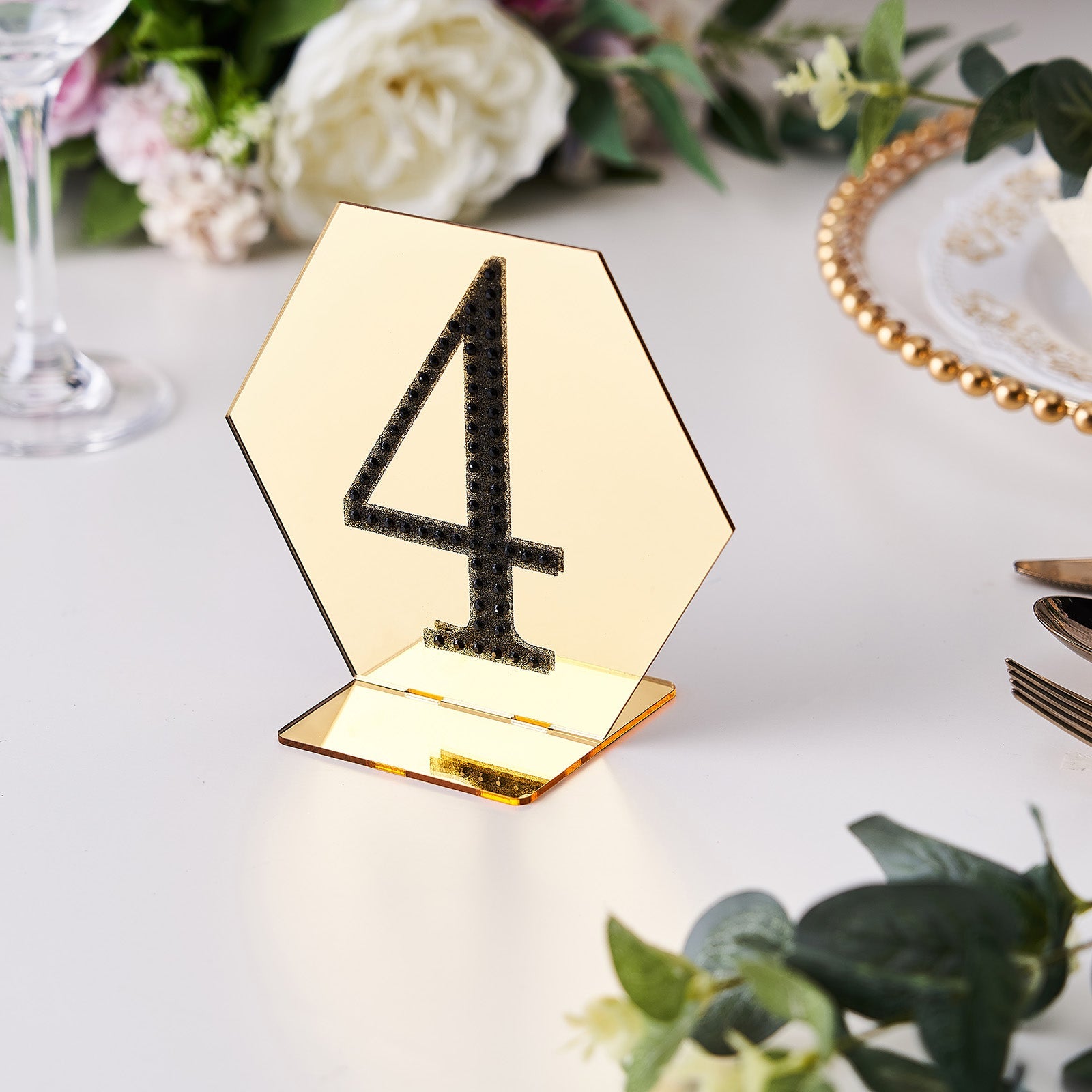 Black decorative rhinestone number 4 sticker for DIY crafts.