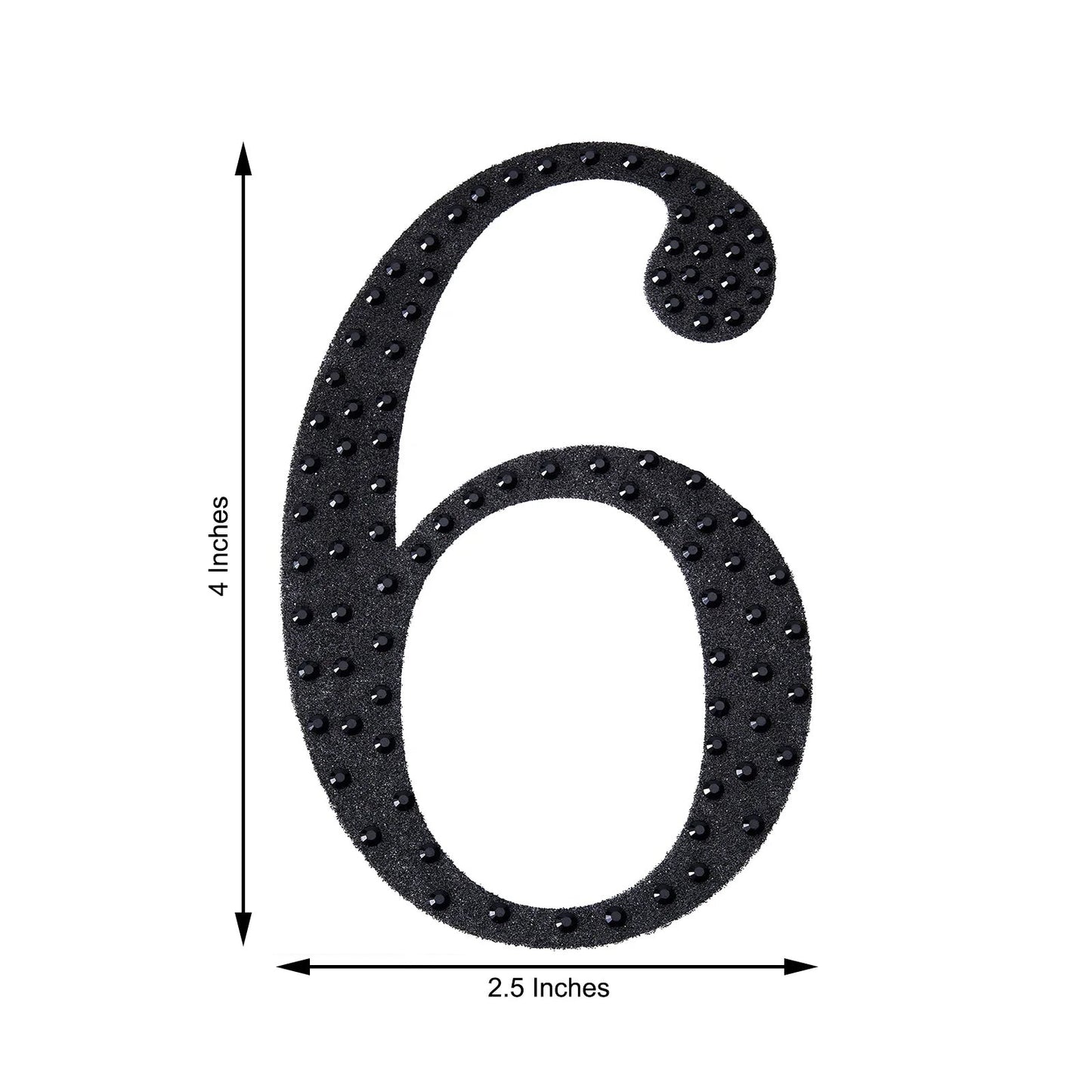 Black decorative rhinestone number sticker "6" for DIY crafts.