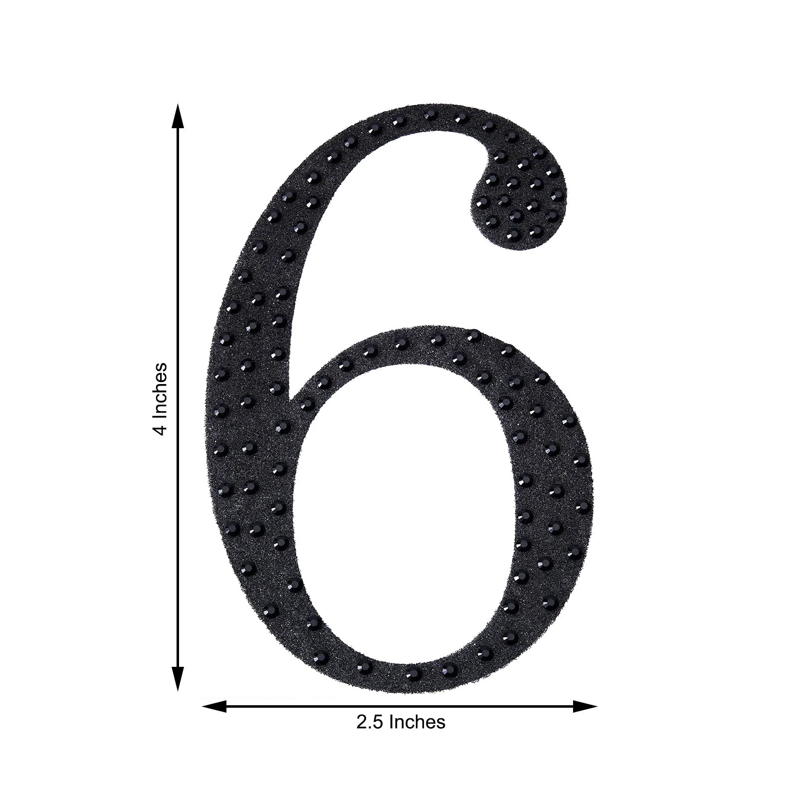 Black decorative rhinestone number sticker "6" for DIY crafts.