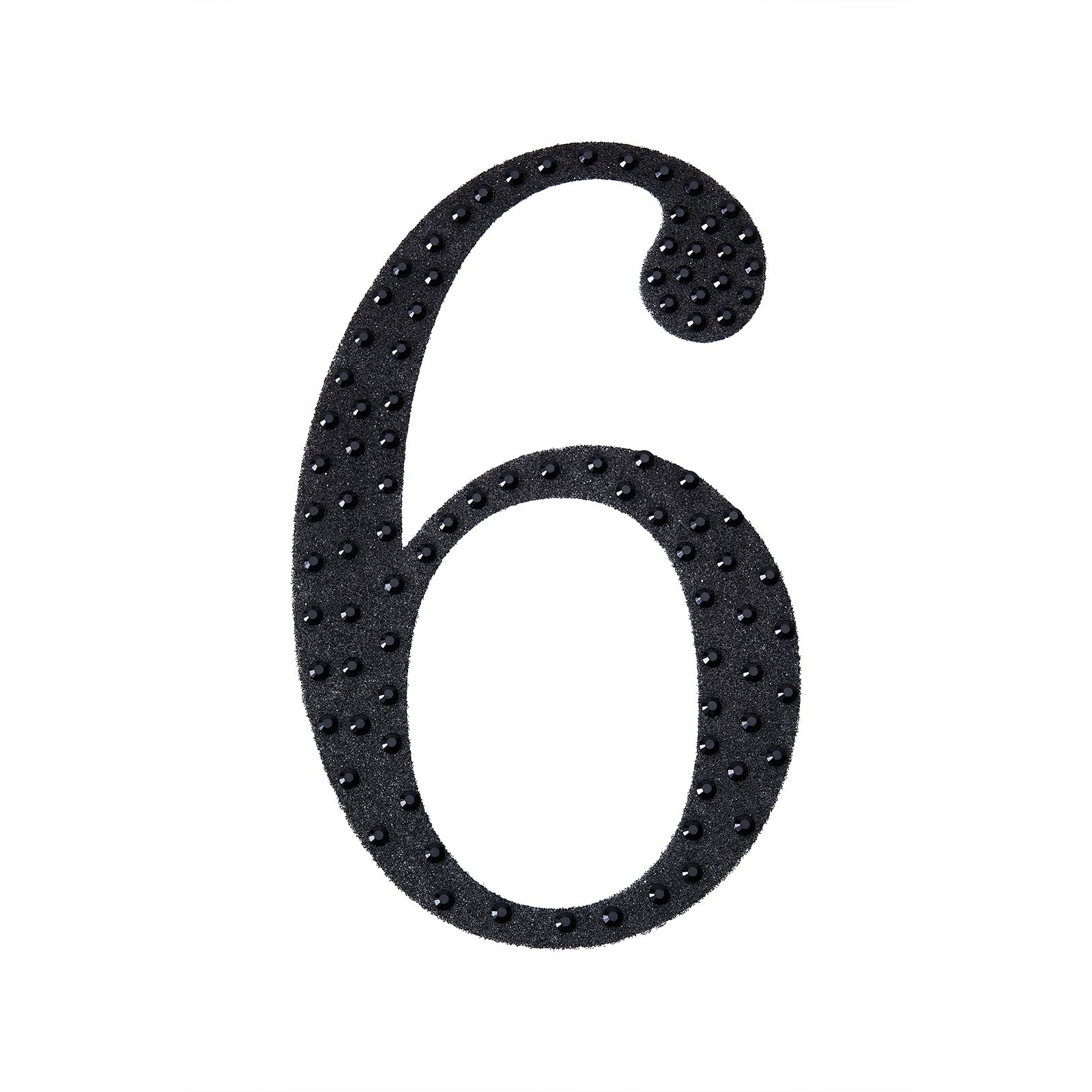 Black decorative rhinestone number 6 sticker for DIY crafts.
