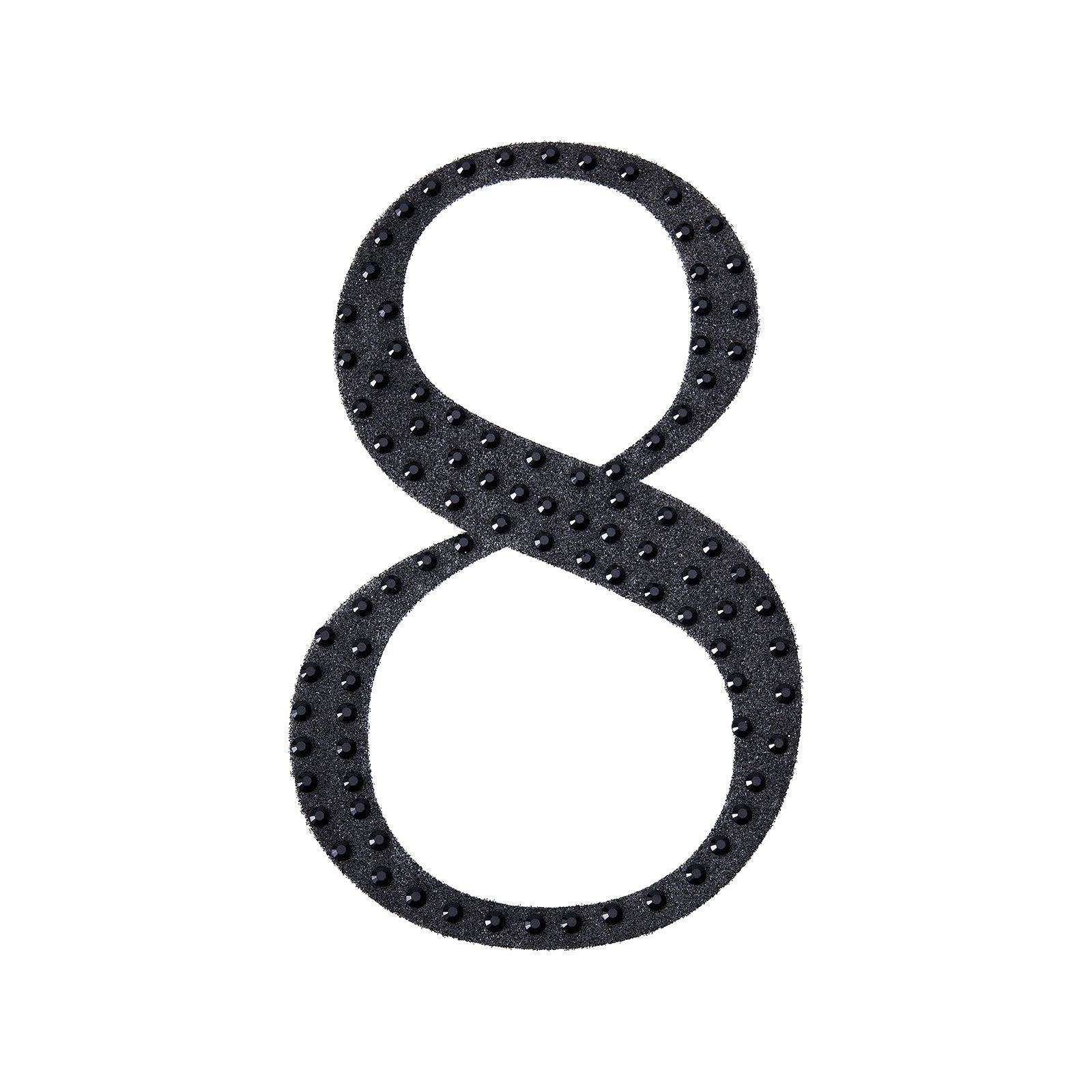 Black decorative rhinestone number 8 sticker for DIY crafts.