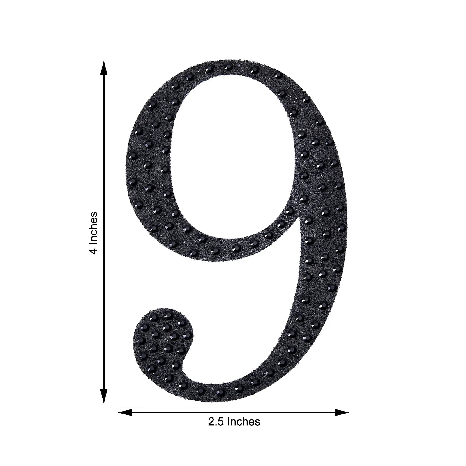 Black decorative rhinestone number sticker "9" for DIY crafts.