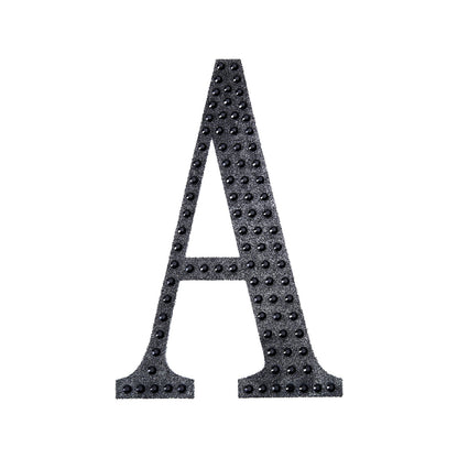 Black decorative rhinestone letter sticker "A" for DIY crafts.