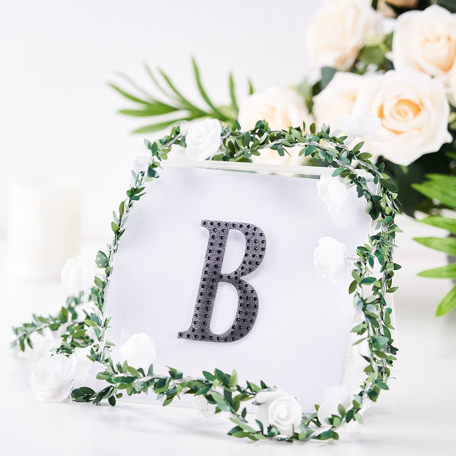 Black decorative rhinestone letter sticker "B" for DIY crafts.