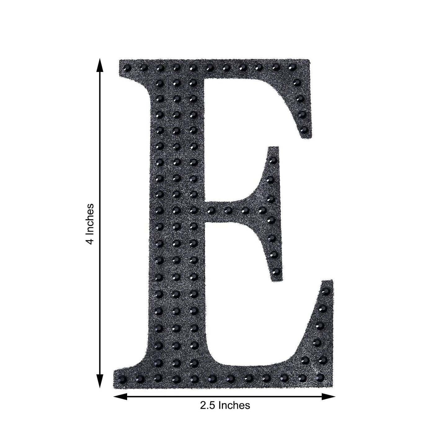 Black decorative rhinestone letter sticker "E" for DIY crafts.