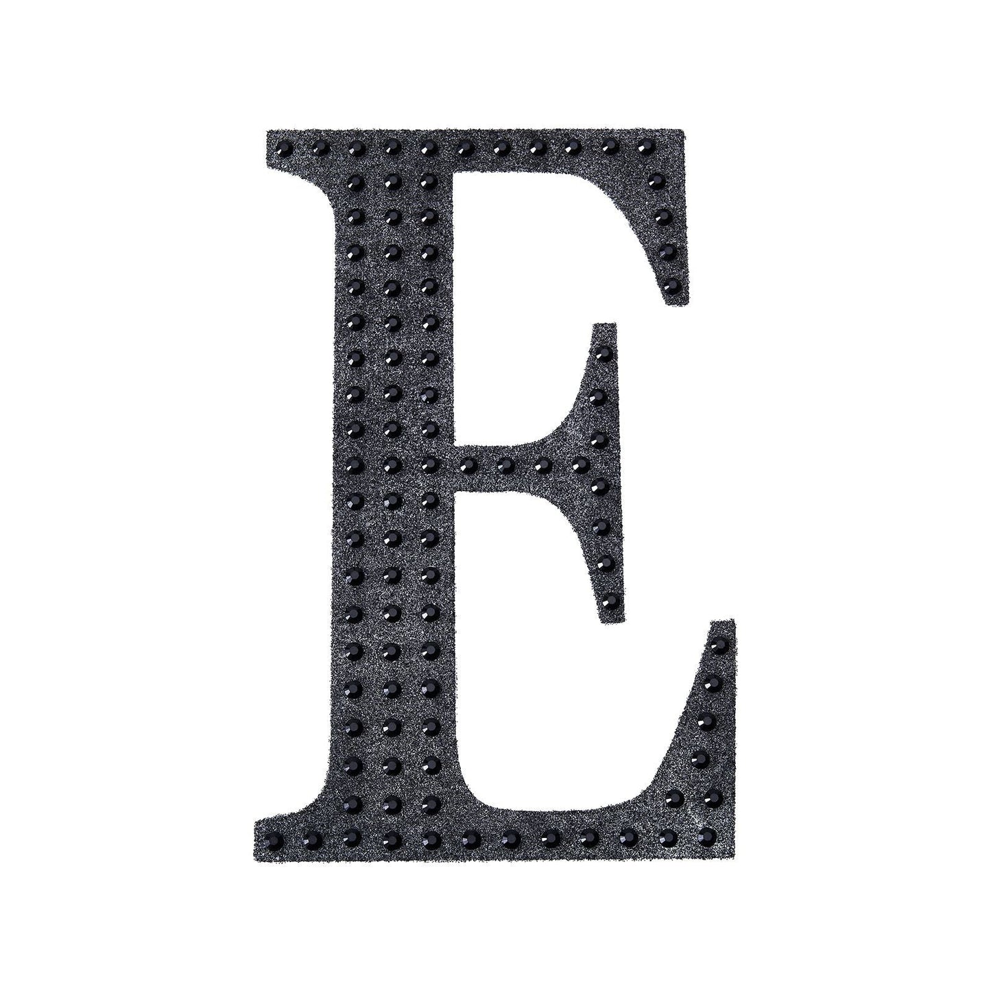 Black rhinestone letter sticker "E" for DIY crafts.