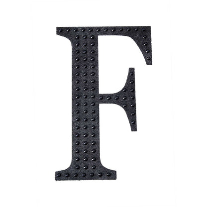 Black rhinestone letter sticker "F" for DIY crafts.