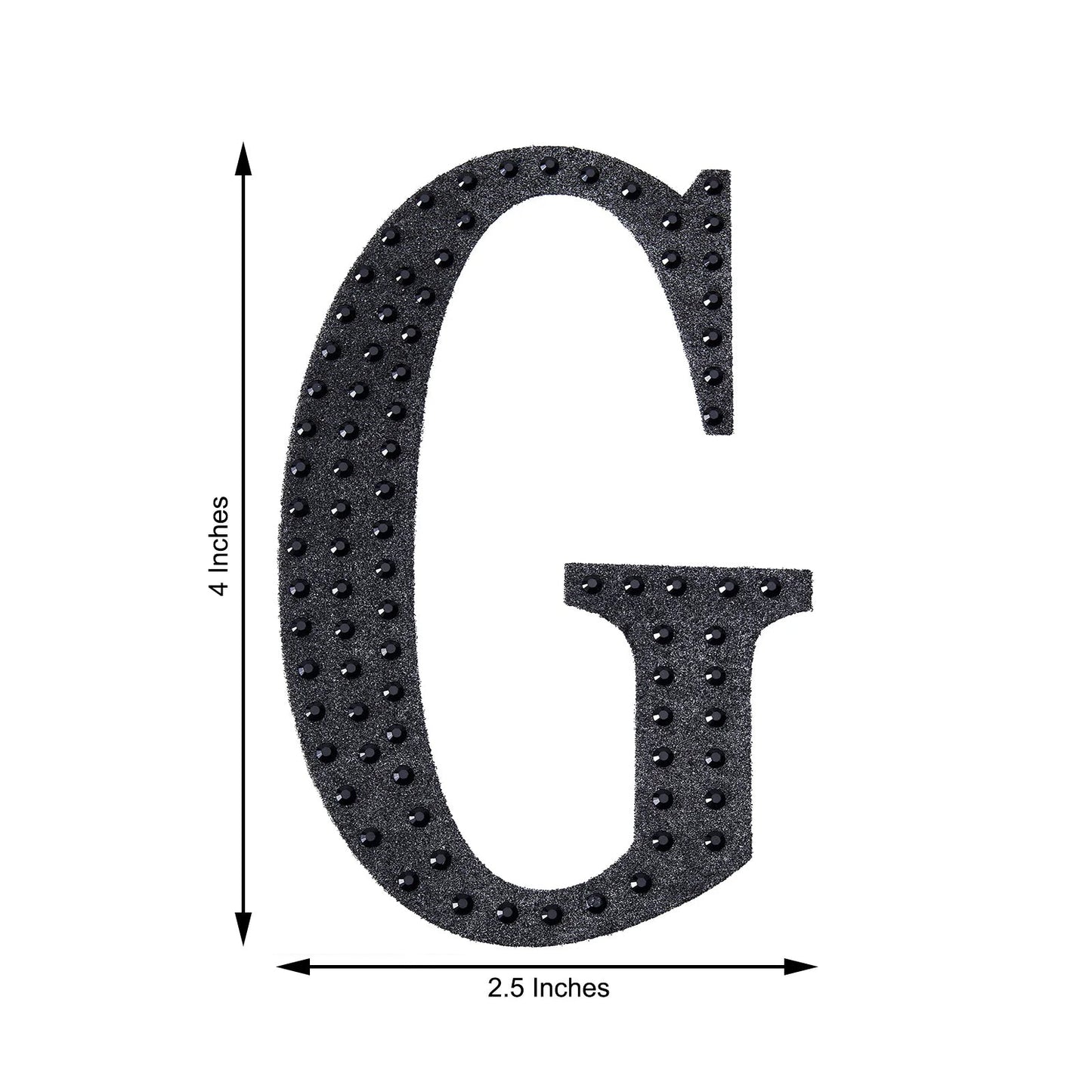 Black decorative rhinestone letter sticker "G" for DIY crafts.