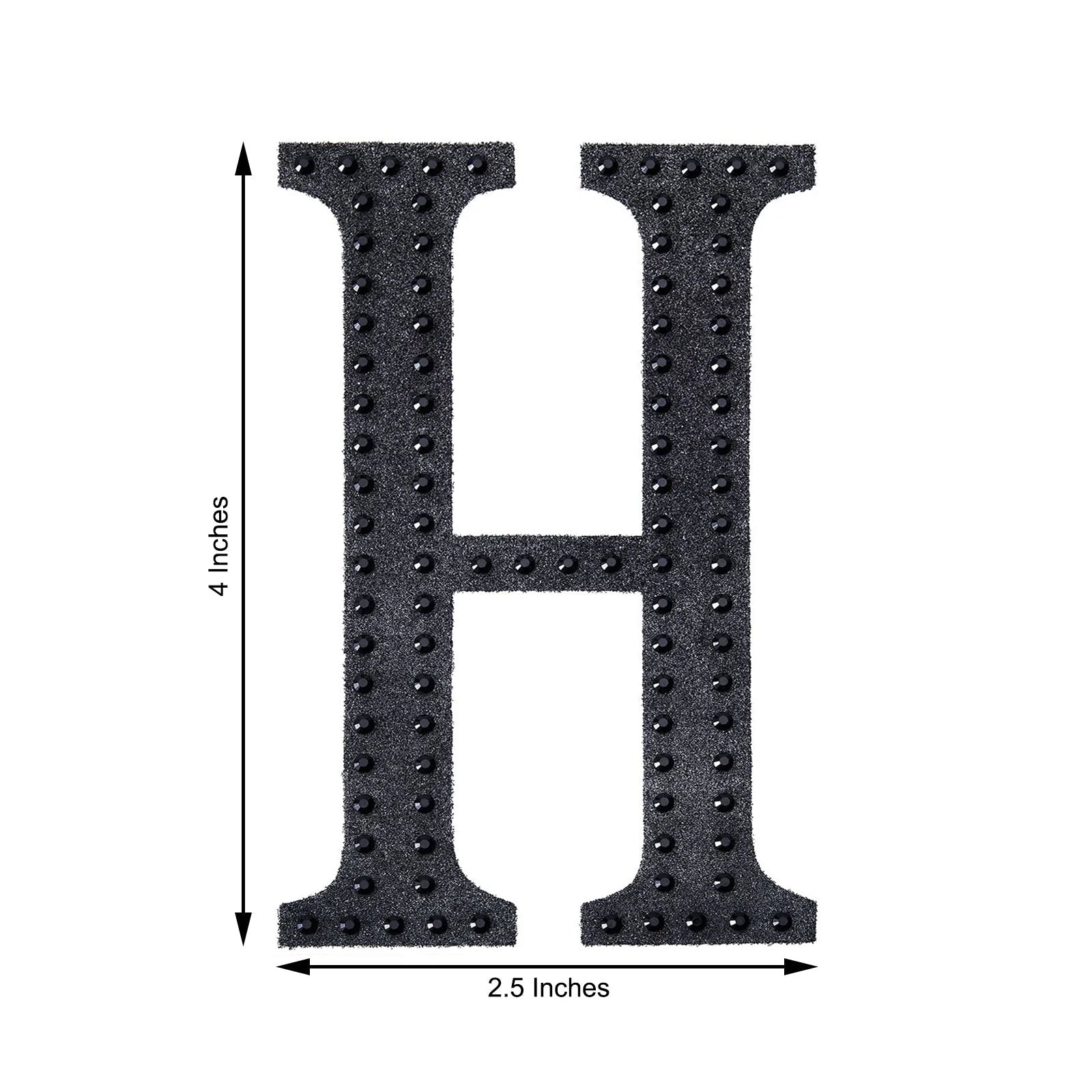 Black decorative rhinestone letter sticker "H" for DIY crafts, 4 inches tall.