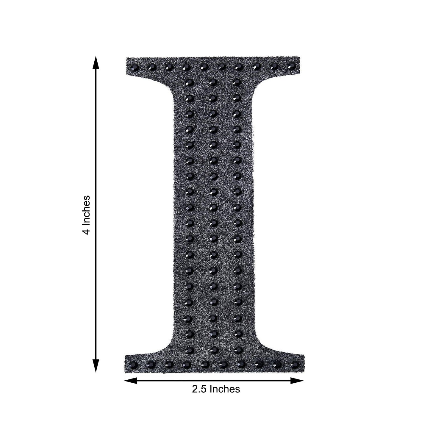 Black decorative rhinestone letter "I" sticker for DIY crafts.