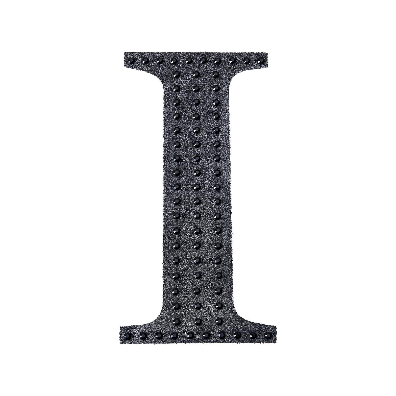 Black decorative rhinestone letter "I" sticker for DIY crafts.