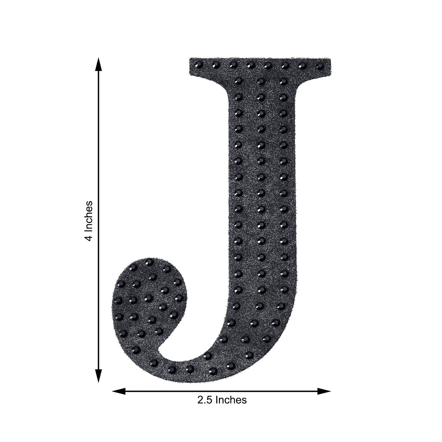 Black decorative rhinestone letter sticker "J" for DIY crafts.