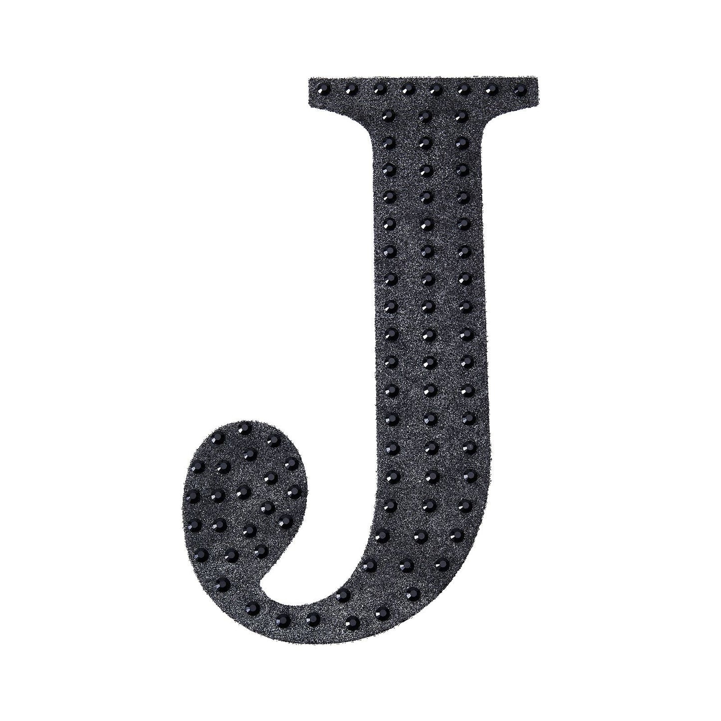 Black decorative rhinestone letter sticker "J" for DIY crafts.