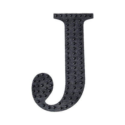 Black decorative rhinestone letter sticker "J" for DIY crafts.