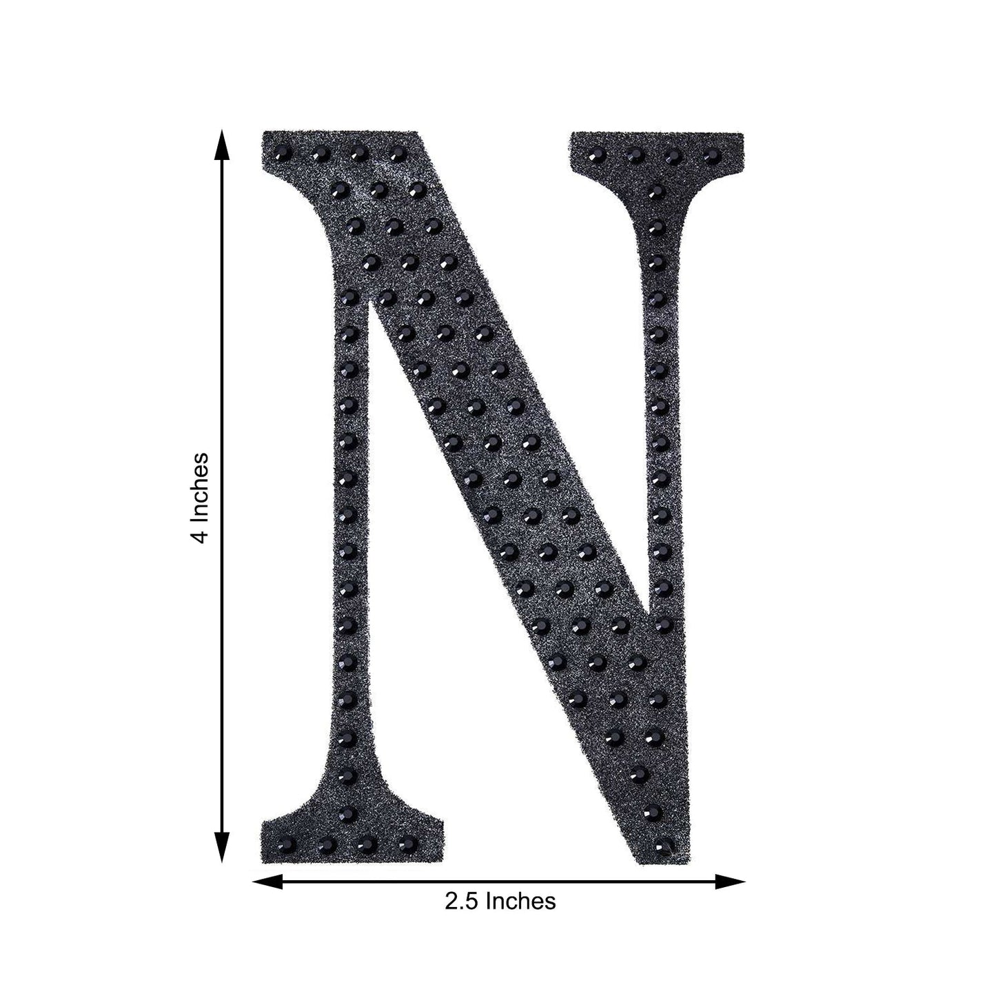 Black decorative rhinestone letter sticker "N" for DIY crafts.