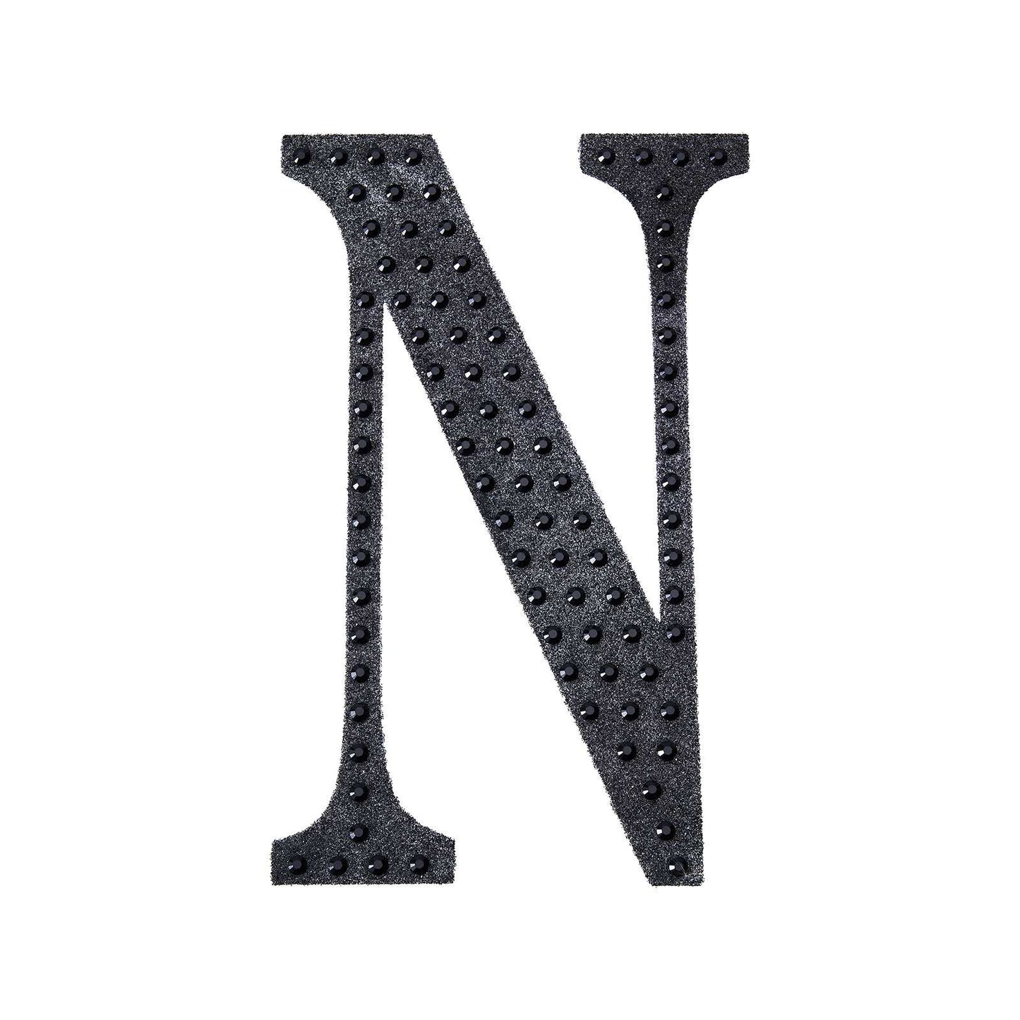 Black decorative rhinestone letter "N" sticker for DIY crafts.