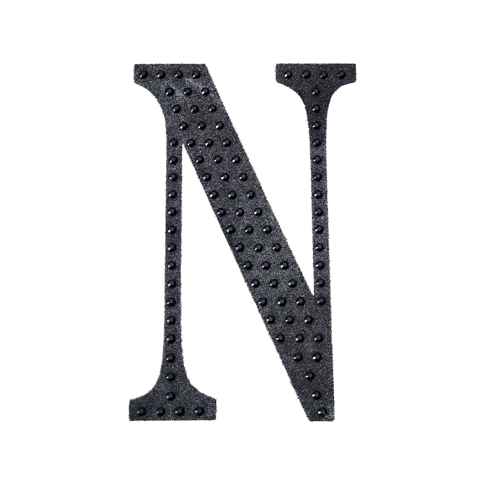 Black decorative rhinestone letter "N" sticker for DIY crafts.