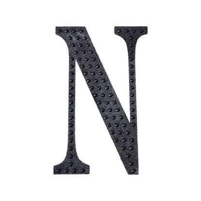 Black decorative rhinestone letter "N" sticker for DIY crafts.