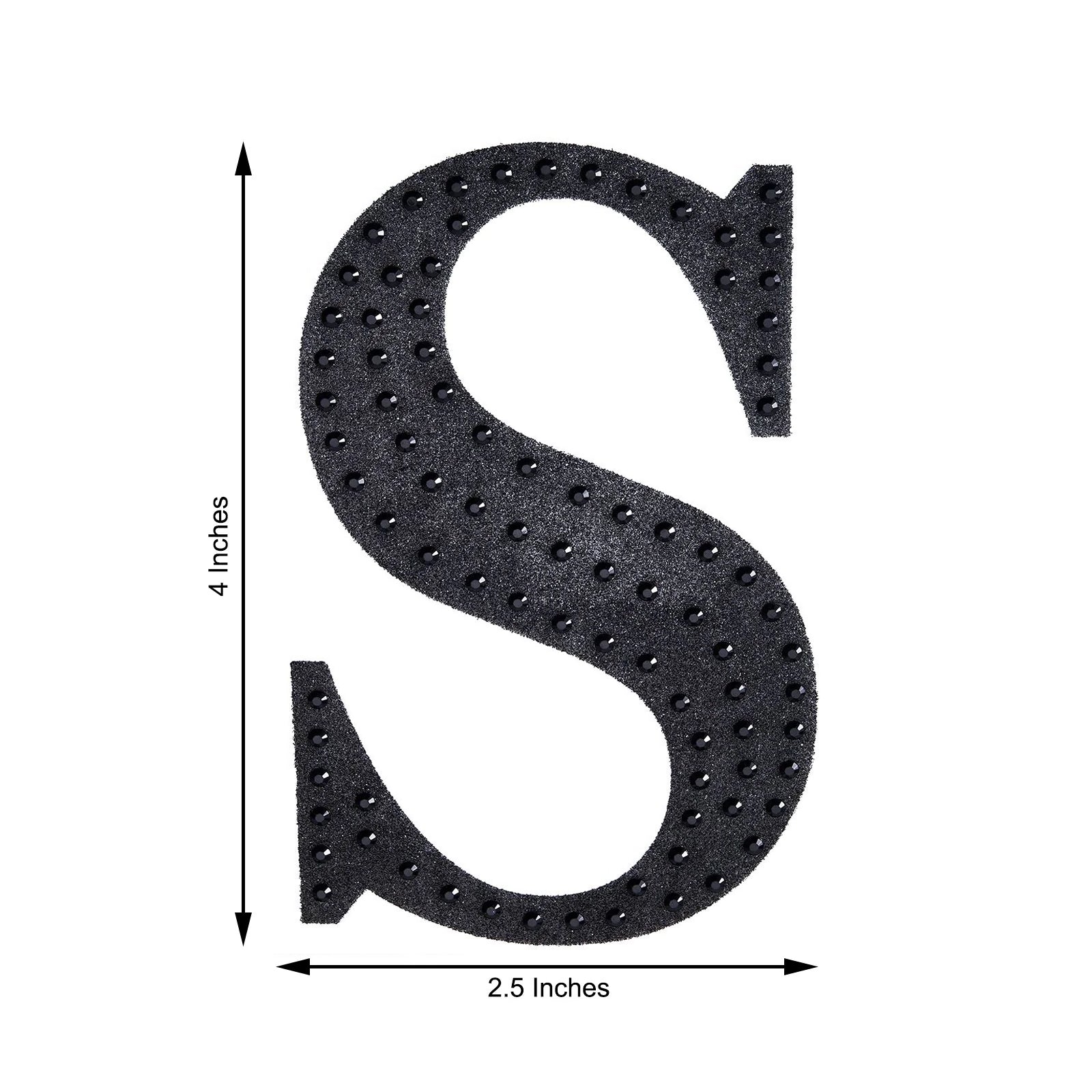 Black decorative rhinestone letter "S" sticker for DIY crafts.