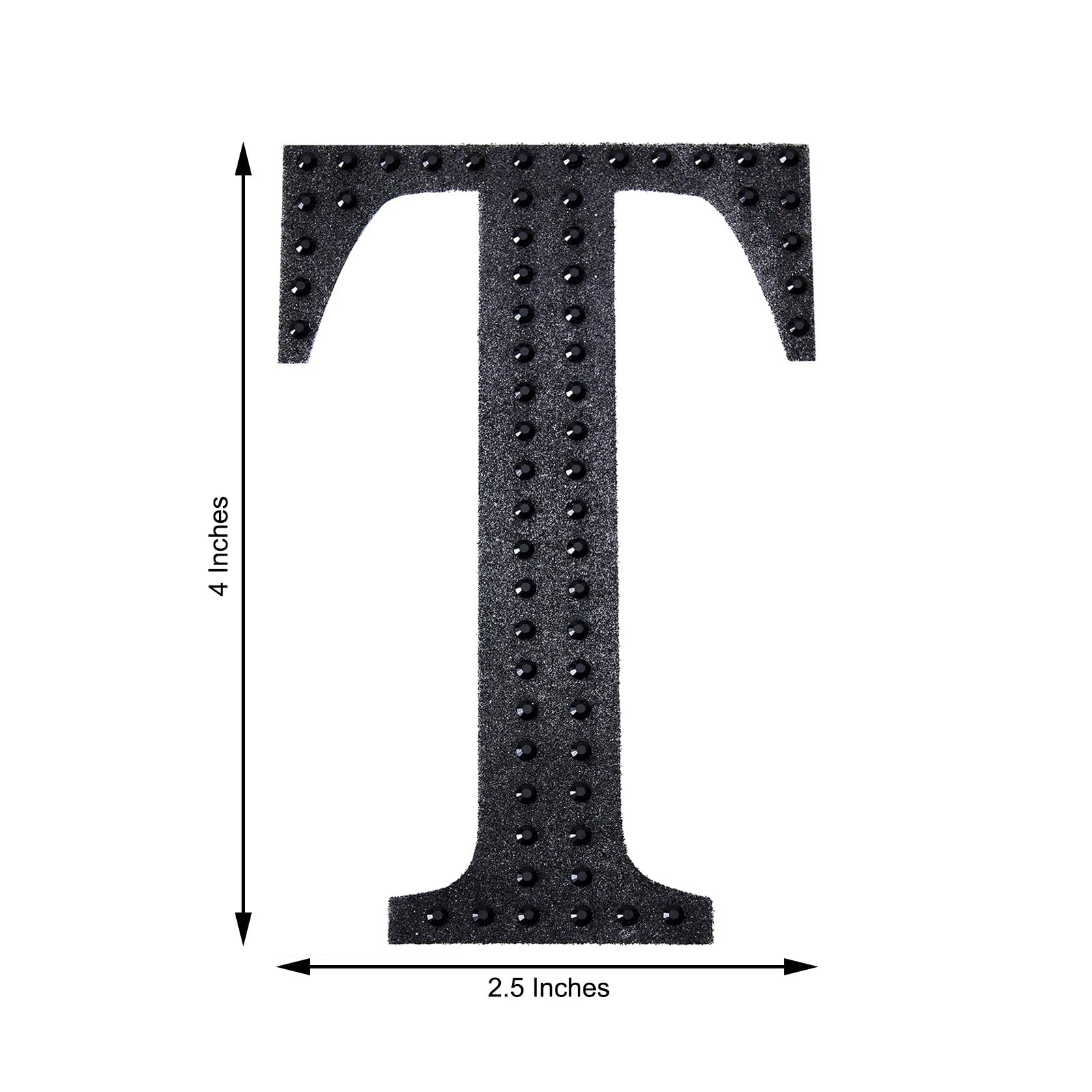 Black rhinestone letter "T" sticker for DIY crafts, 4 inches tall.