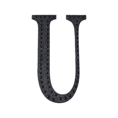 Black decorative rhinestone letter sticker "U" for DIY crafts.
