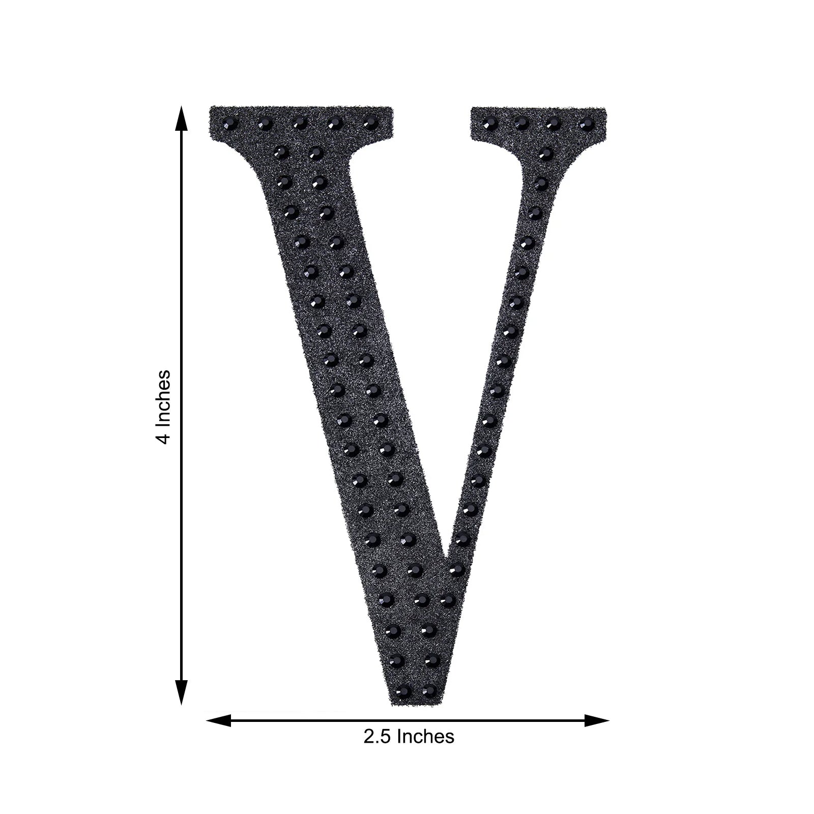 Black decorative rhinestone letter sticker "V" for DIY crafts.