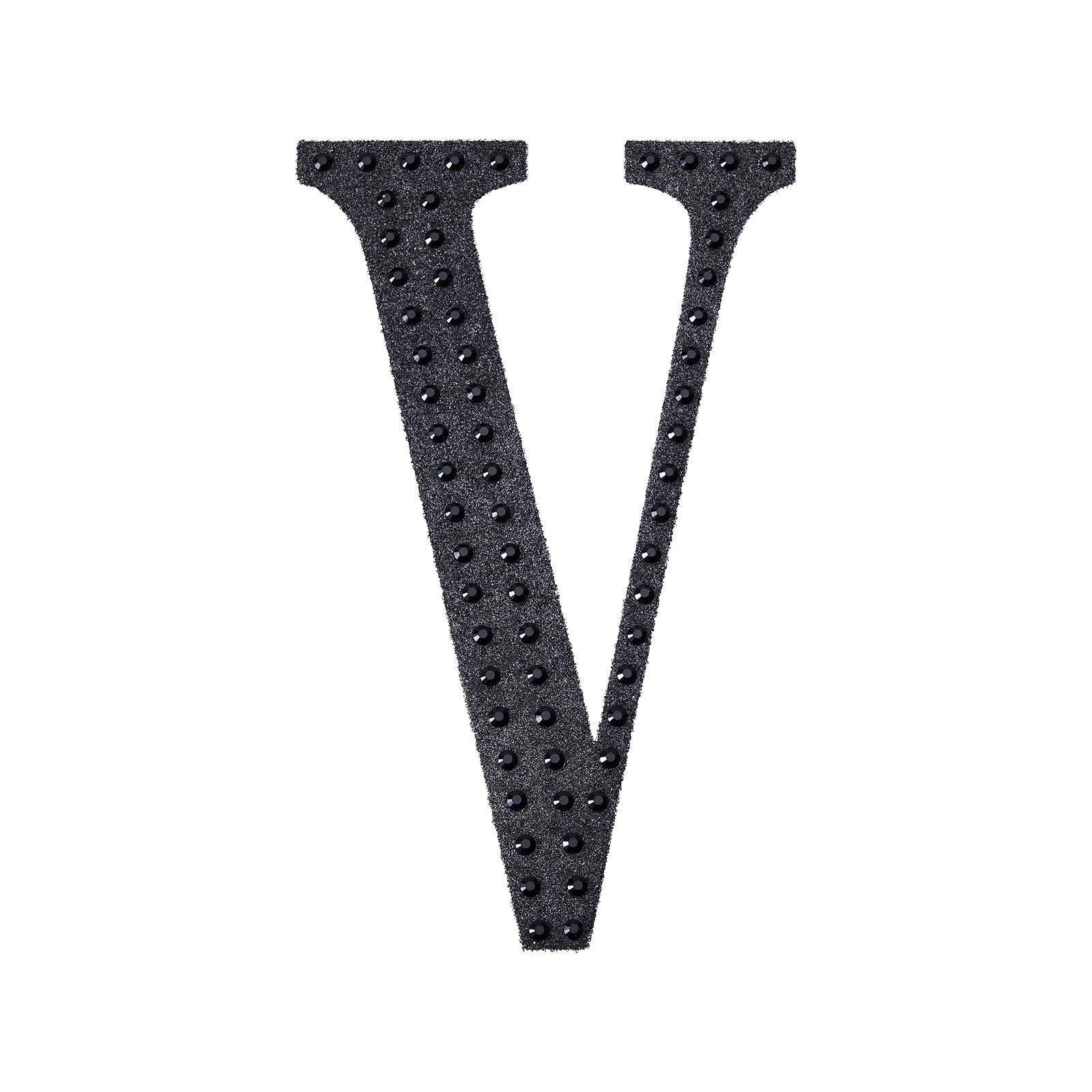 Black rhinestone letter "V" sticker for DIY crafts.