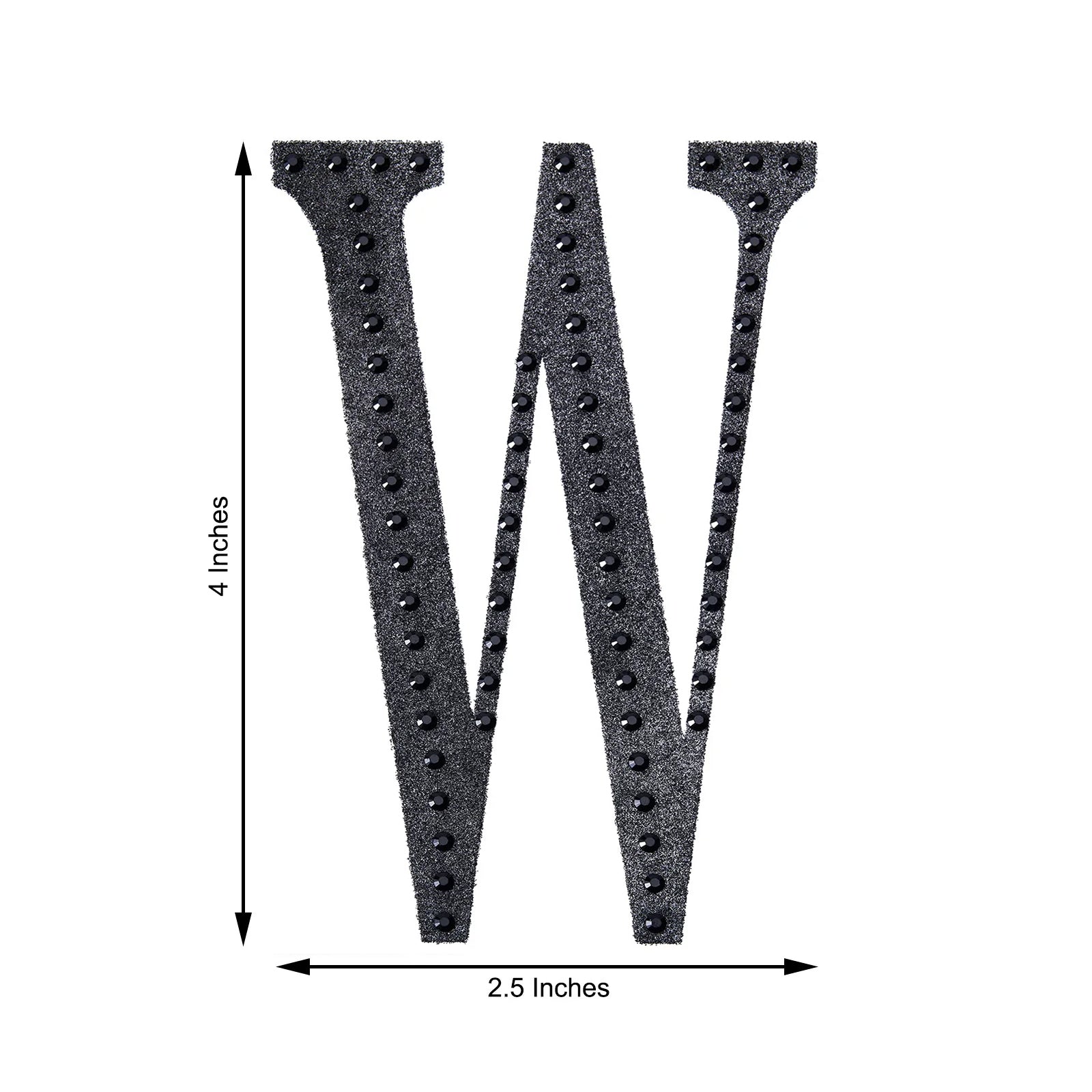 Black decorative rhinestone letter sticker "W" for DIY crafts.