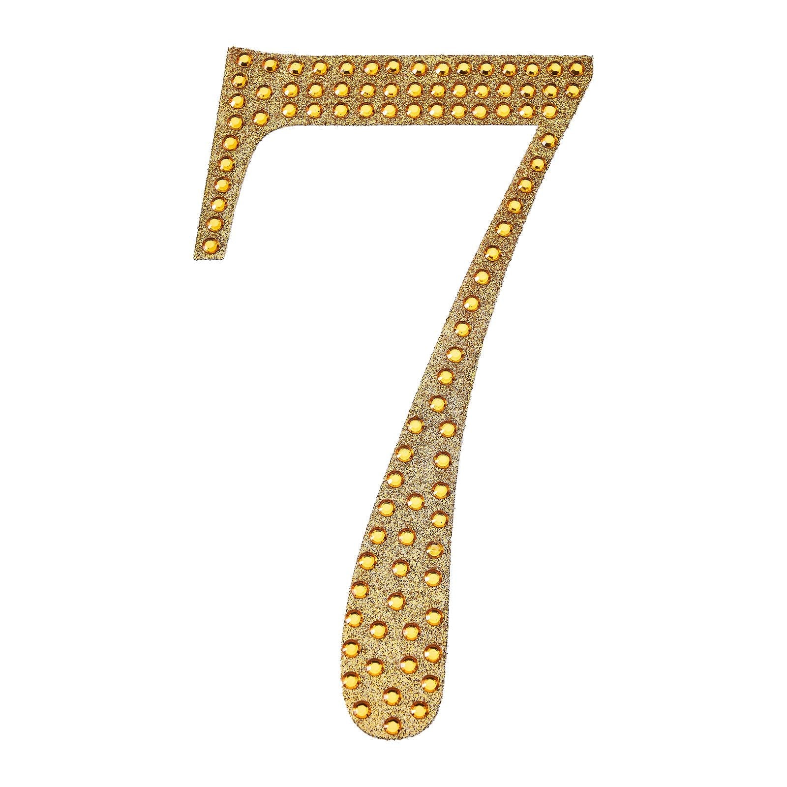 Gold decorative rhinestone number sticker 7 for DIY crafts.