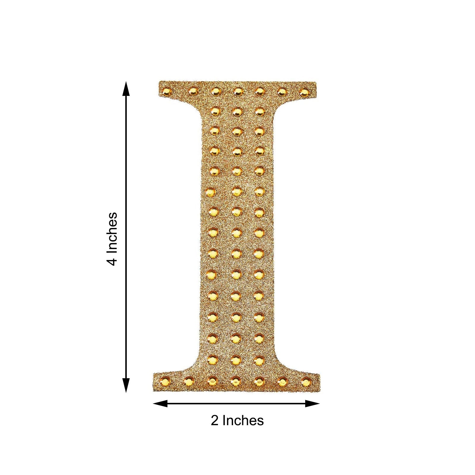 Gold decorative rhinestone letter sticker "I" for DIY crafts.