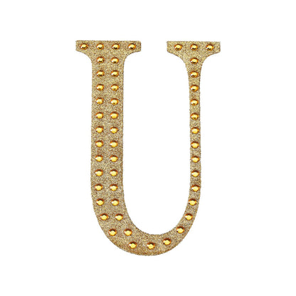 Decorative Rhinestone Alphabet Letter U 4 Inch Gold Stickers#whtbkgd