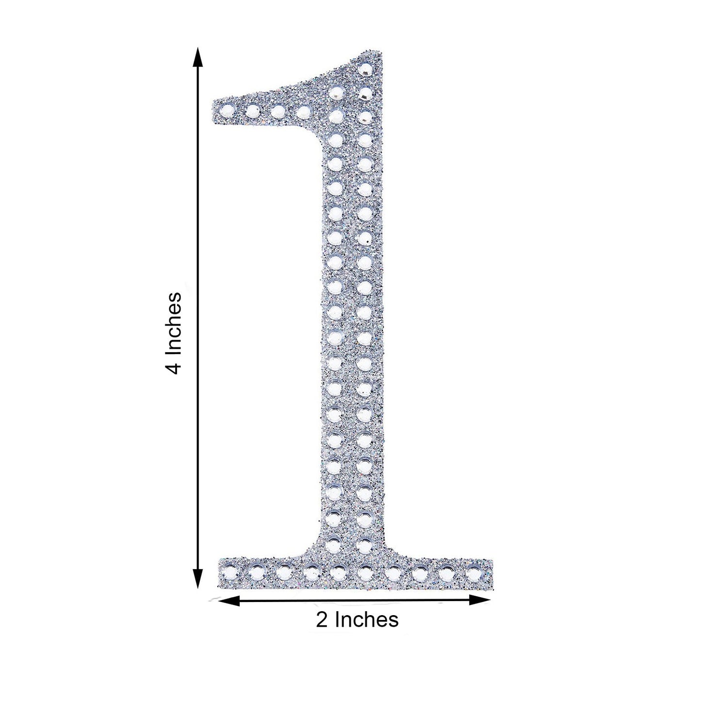 Silver decorative rhinestone number sticker "1" for DIY crafts.