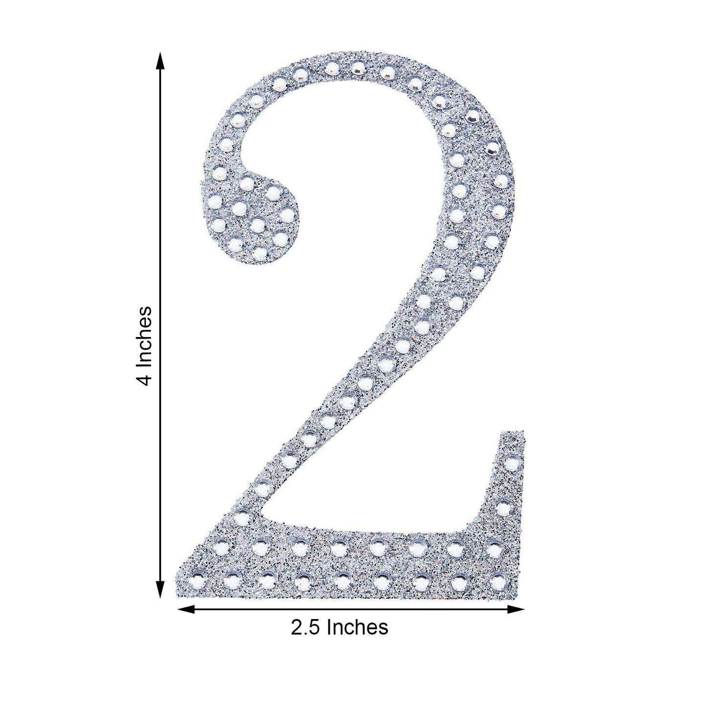Decorative 4 Inch Silver Rhinestone Number 2 Stickers 