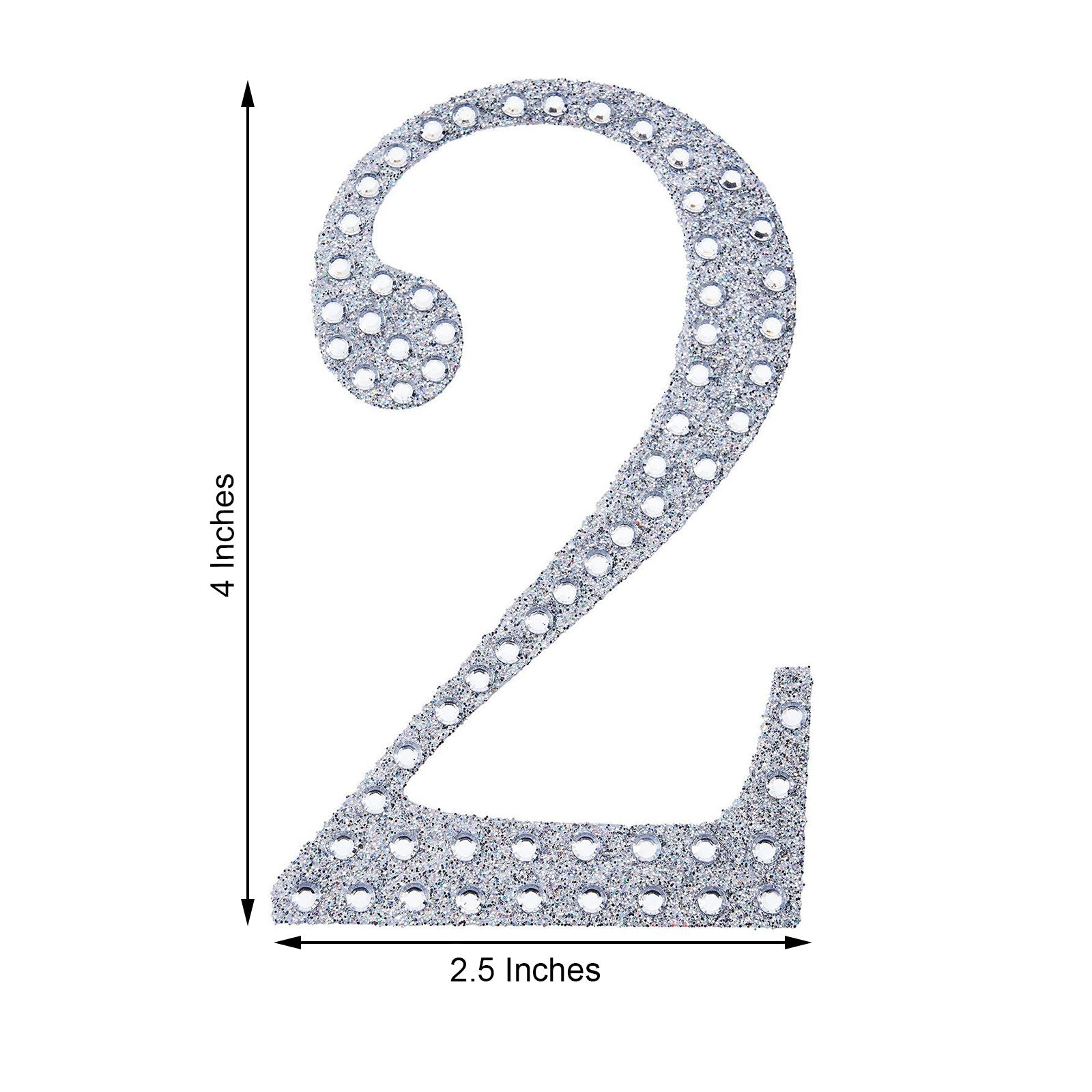 Decorative 4 Inch Silver Rhinestone Number 2 Stickers 